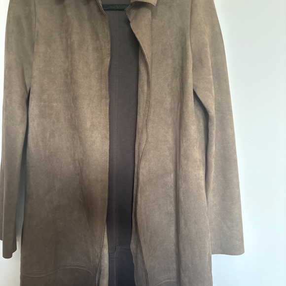 Zara Open chocolate faux suede long midi coat size S - Picture 2 of 4